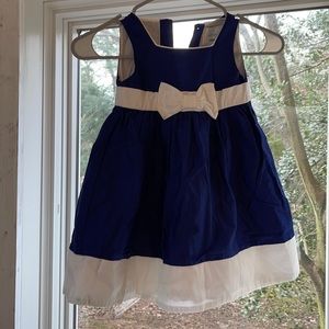 Dressed Up by Gymboree nautical navy white dress w bow EUC 2T